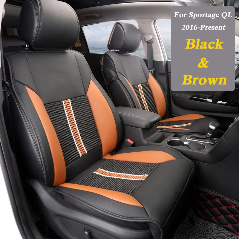 Black Brown Автомобильный стиль, кожа, 4 сезона, чехлы для сидений автомобиля, набор для KIA Sportage QL,-настоящее время, Чехол для сидения, подушка, внутренние аксессуары - Название цвета: Black Brown
