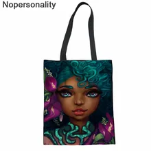 Nopersonality повседневные женские сумки тканевая сумка-тоут АФРИКАНСКАЯ ДЕВУШКА черный женский Принт экологический многоразовый сумка-шоппер