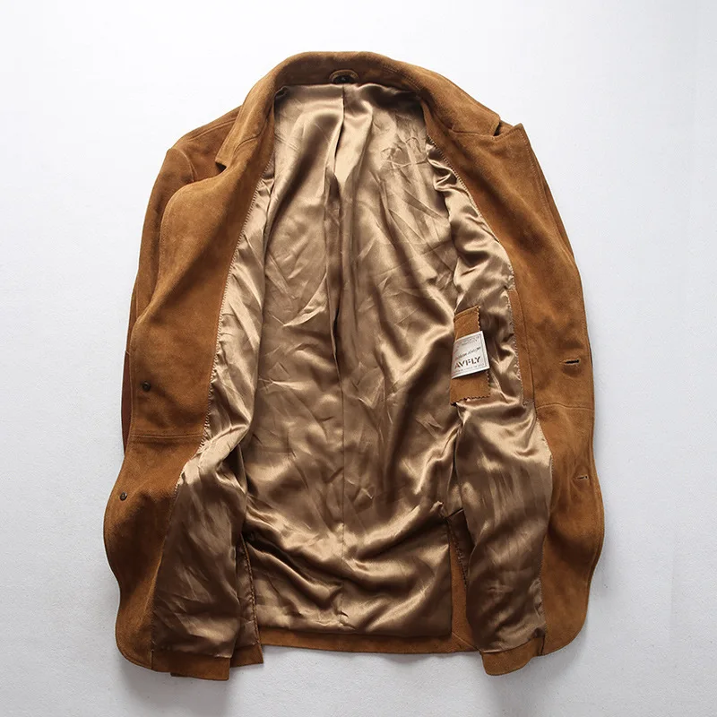 Business Casual Men Genuine Leather Clothes Suede Leather Jacket Suit Leather Coat British Style Genuine Leather Suit