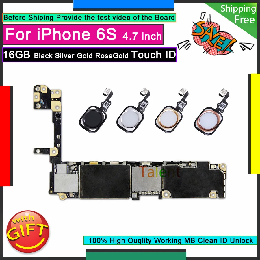 Материнская плата для IPhone 6S 16 ГБ черная серебристая золотистая розовая Touch ID
