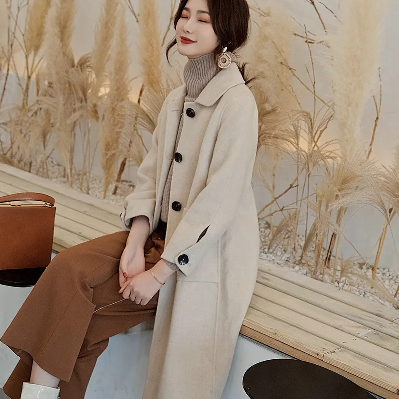 Winter Woman Coats New High-end Double-sided Wool Coat Loose Long-sleeved Solid Color Woolen Coat Long Female Jacket