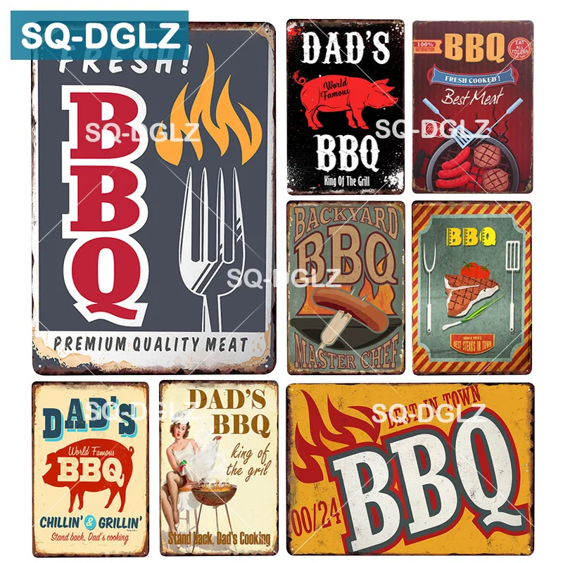 

[SQ-DGLZ] FRESH BBQ Metal Sign Bar Wall Decor Tin Sign Vintage Home Decor Painting Plaques Art Blackboard Poster