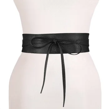 

Badinka 2020 Hot Elegant Women Ladies' Fashion Soft Faux Leather Wide Bowknot Belt Self Tie Wrap Around Dress Waist Band Belts