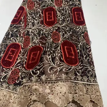 

Wine African french tulle lace fabrics 2019 High Quality with Stones Nigerian velvet Embroidery French tulle lace fabrics 5yards