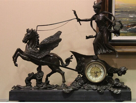425+++ 2" Western Art Чистая Бронза Медь и мрамор Pegasus Horse механические часы