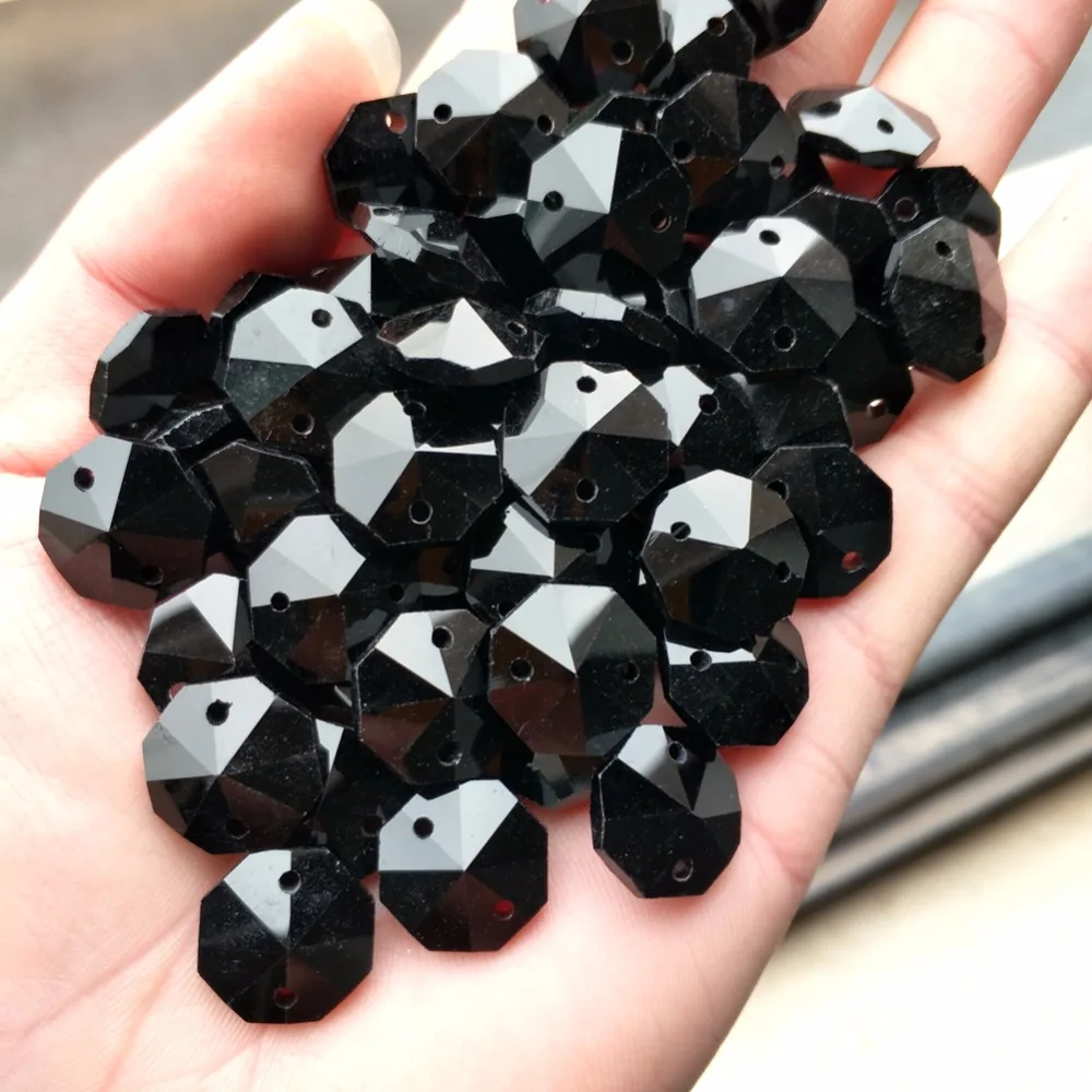 100PC Color Octagonal Beads Crystal Glass Faceted Prism Chandelier Suncatcher 