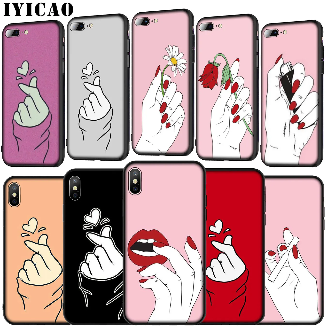 IYICAO Love on the finger kpop heart Мягкий силиконовый чехол для iPhone 11 Pro XR X XS Max 6 6S 7 8 Plus 5 5S SE