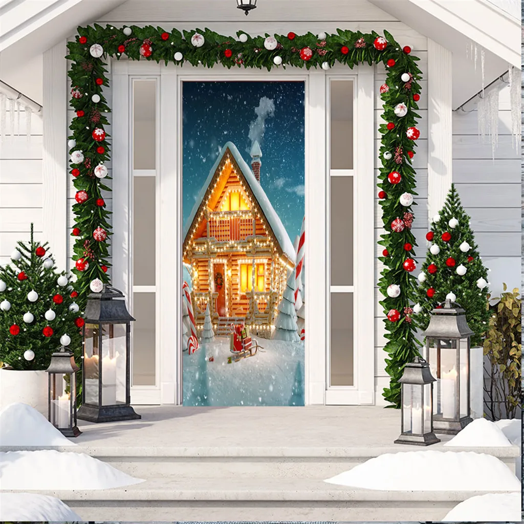 4 Door sticker Christmas decorations for home DIY self-adhesive rubber wallpaper waterproof 3D Living Room Door Wall Decoration