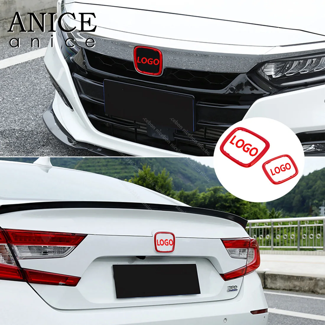 

2pc RED front and back Vehicle logo badge decoration Cover trim Fit For Honda Accord Accessories 2018 2019 2020 ABS