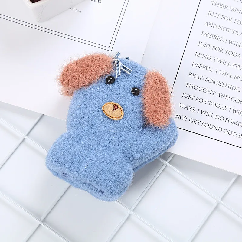 blue BalleenShiny/От 0 до 2 лет, Зимние плюшевые перчатки для малышей, варежки для малышей, вязаные шерстяные теплые перчатки для новорожденных мальчиков и девочек - Цвет: blue