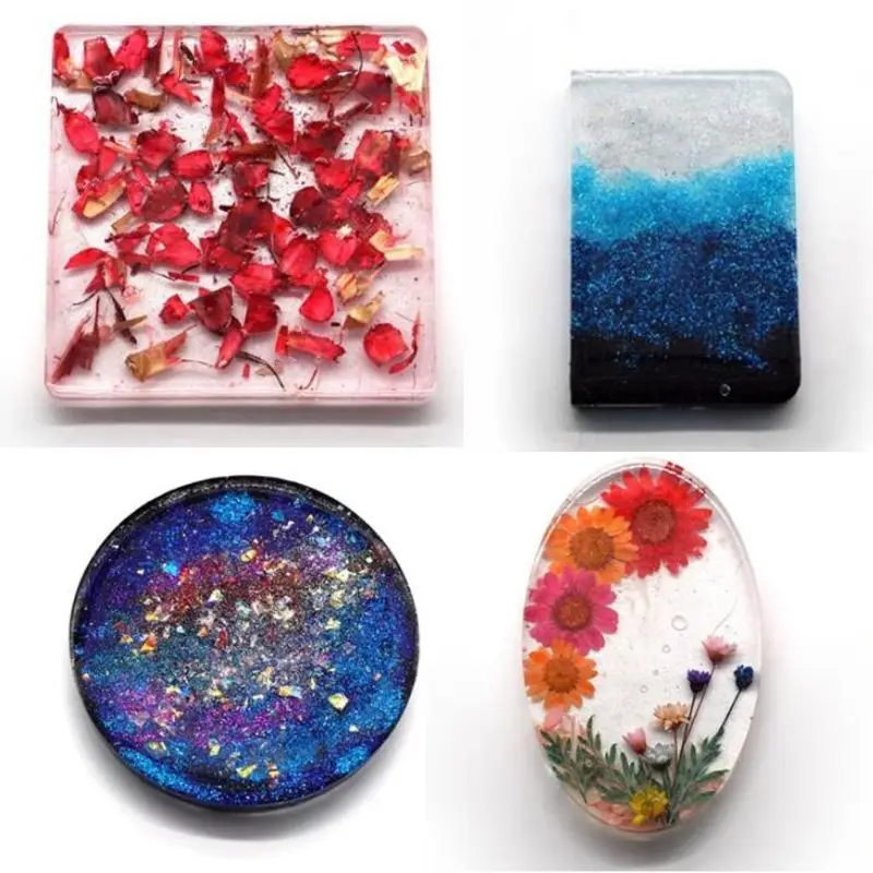 

10Pcs Epoxy Resin Molds Square Round Molds DIY Coaster Flower Leaf Specimen Mold