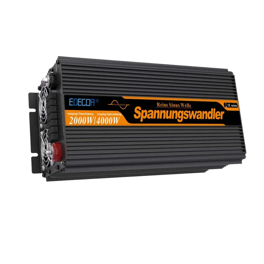 EDECOA 2000W 4000W инвертирующий усилитель мощности DC 12V AC 220V 230V 240V инвертор с чистым синусом с выходом 5V 2.1A USB и пульт дистанционного управления ЖК-дисплей дисплей
