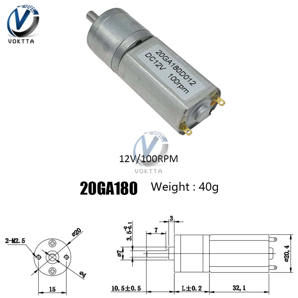 20GA180 DC 12V 100 об-мин мотор-редуктор с высоким крутящим моментом, низкоскоростной металлический редуктор, редуктор колеса, мотор Miniatura для электронной игрушки