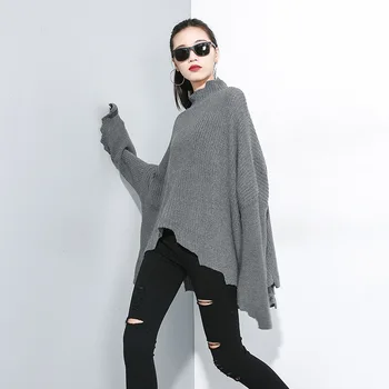 

2020 Trend Autumn Computer Knitted Sweaters Turtleneck Regular Shirts Pullovers Batwing Sleeve Irregular Tees Female A71Z40
