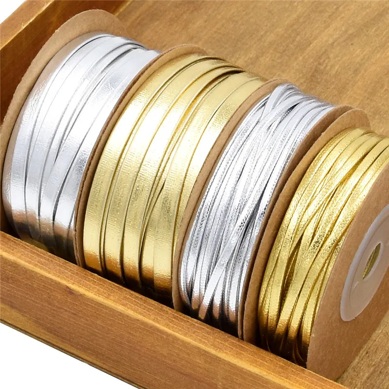 15m/roll 2mm/5mm Gold Silver Leather Ribbon Home Party Decoration Strings Necklace Accessories Materials ribbon decoration ribbon supplies