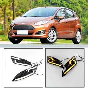 

CAPQX For Ford Fiesta 2013 2014 2015 Front LED Daytime Running Light DRL Driving Fog Lamp Day Fog Light Yellow Turn Signal Relay