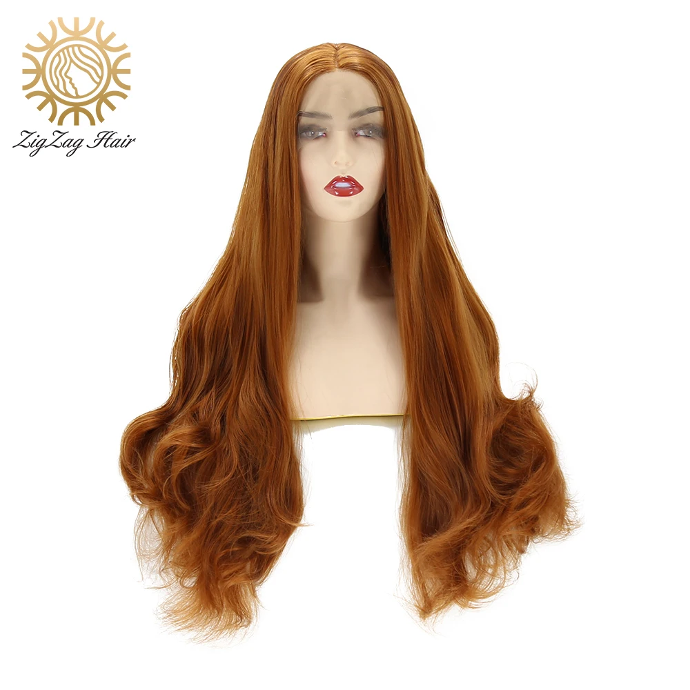 

ZigZag Brown Wig for Women Natural Long Wavy Lace Front Wig Synthetic Hand Tied Middle Part Cosplay Wig Heat Resistant Fiber