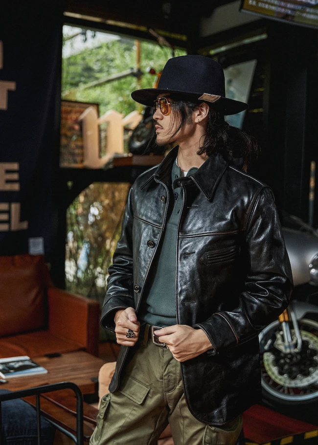 YR!Luxury Japanese tea core horsehide jacket,Classic