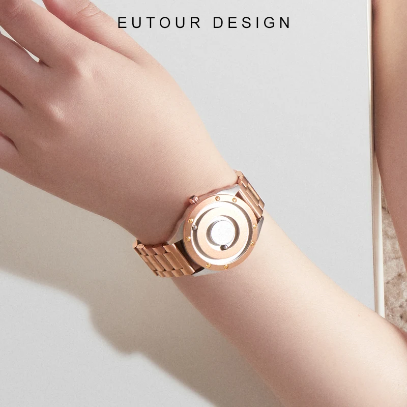 EUTOUR 2025 new men's and women's couples original design magnetic glassless ball quartz watch stainless steel strap 4