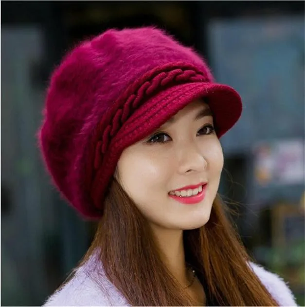 Женская шапка из кроличьего меха, зимняя теплая шапка Skullies Beanies, женские элегантные одноцветные вязаные шапки# T5P