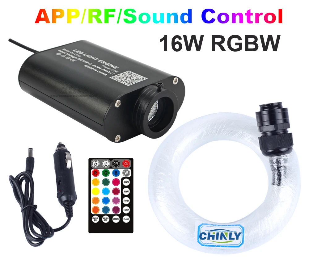 CHINLY Fiber Optic Lights Smart Bluetooth APP 16W Car Starry Lights Musical Active Control 3m 370pcs Optical Fiber LED  Lighting