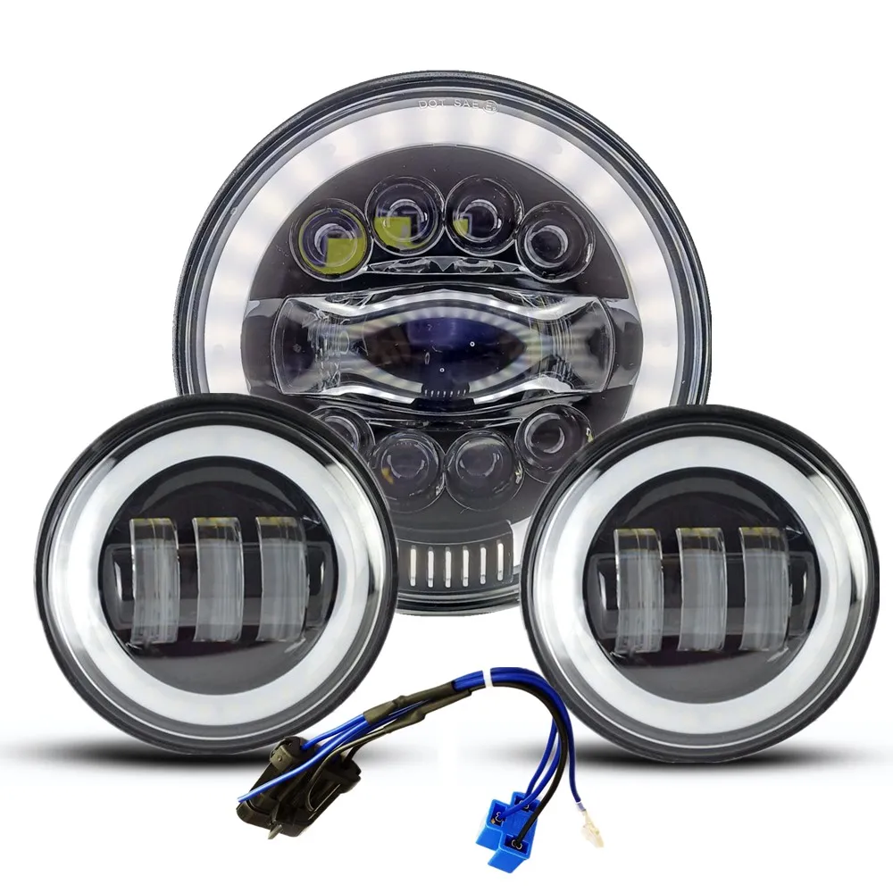 

Круглый Головной фонарь DRL, 7-дюймовый светодиодный противотуманный фонарь для мотоцикла Road King FLHR, белый ДХО-сигнал с гало-сигналом 4,5 дюйма, 1 шт.