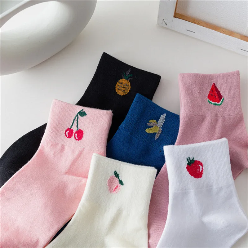 

Colorful Fruit Cute Art Socks Cartoon Fruit Peach Strawberry Watermelon Banana Pattern Cotton Girl Korean Harajuku Funny Meias