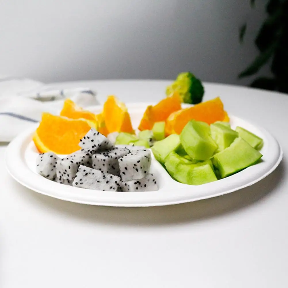 100 шт одноразовые тарелки, Compostable, натуральные волокна сахарного тростника, тарелки для вечерние, барбекю, кемпинга, 10 дюймов
