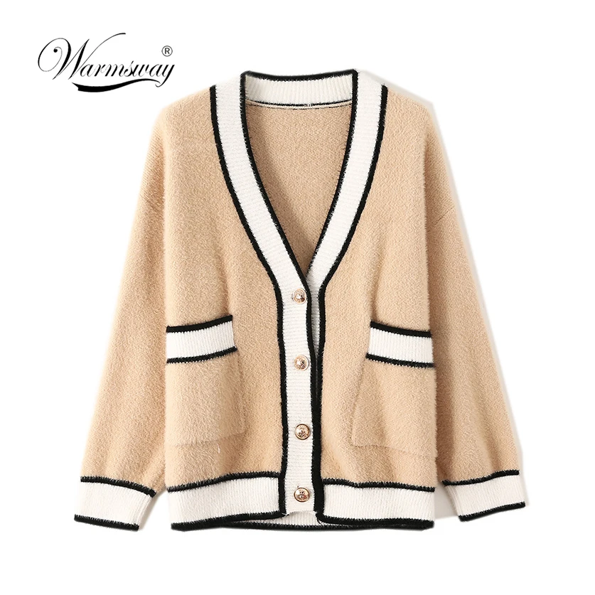 Women elegant Super Warm Mink Cashmere Soft Fur cardigan sweater long sleeve buttons pocket office lady knit basic coat  C-107