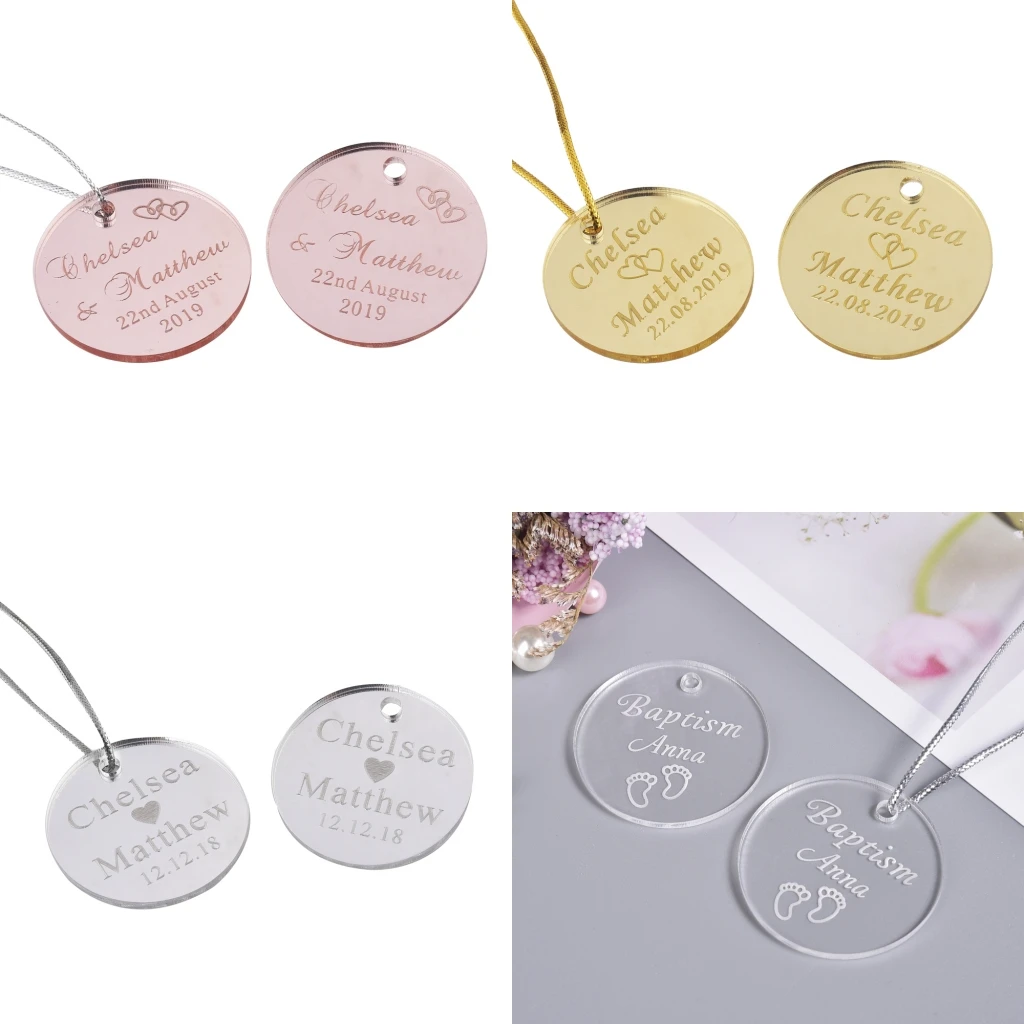 20/50/100Pcs Personalized Tag Engraved Mirror Acrylic Round Circle Wedding Table Party Name Baby Baptism Decoration Custome Gift | Дом и сад