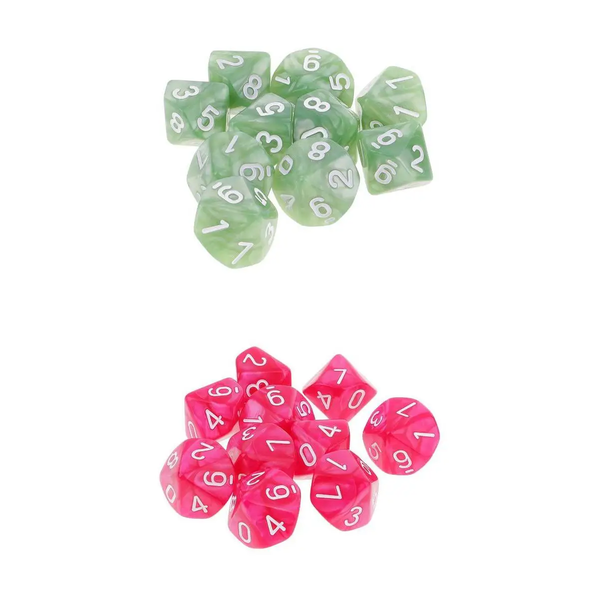 20pcs 10 Sided Dice D10 Polyhedral Dice for Dungeons and Dragons Game Green + Pink
