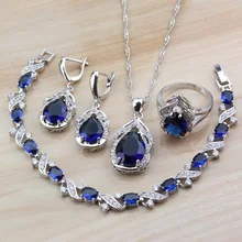 Высокое качество натуральный камень CZ синий 4 шт наборы ювелирных изделий из 925 серебра висячие серьги/браслет/кольцо для женщин наборы костюмов
