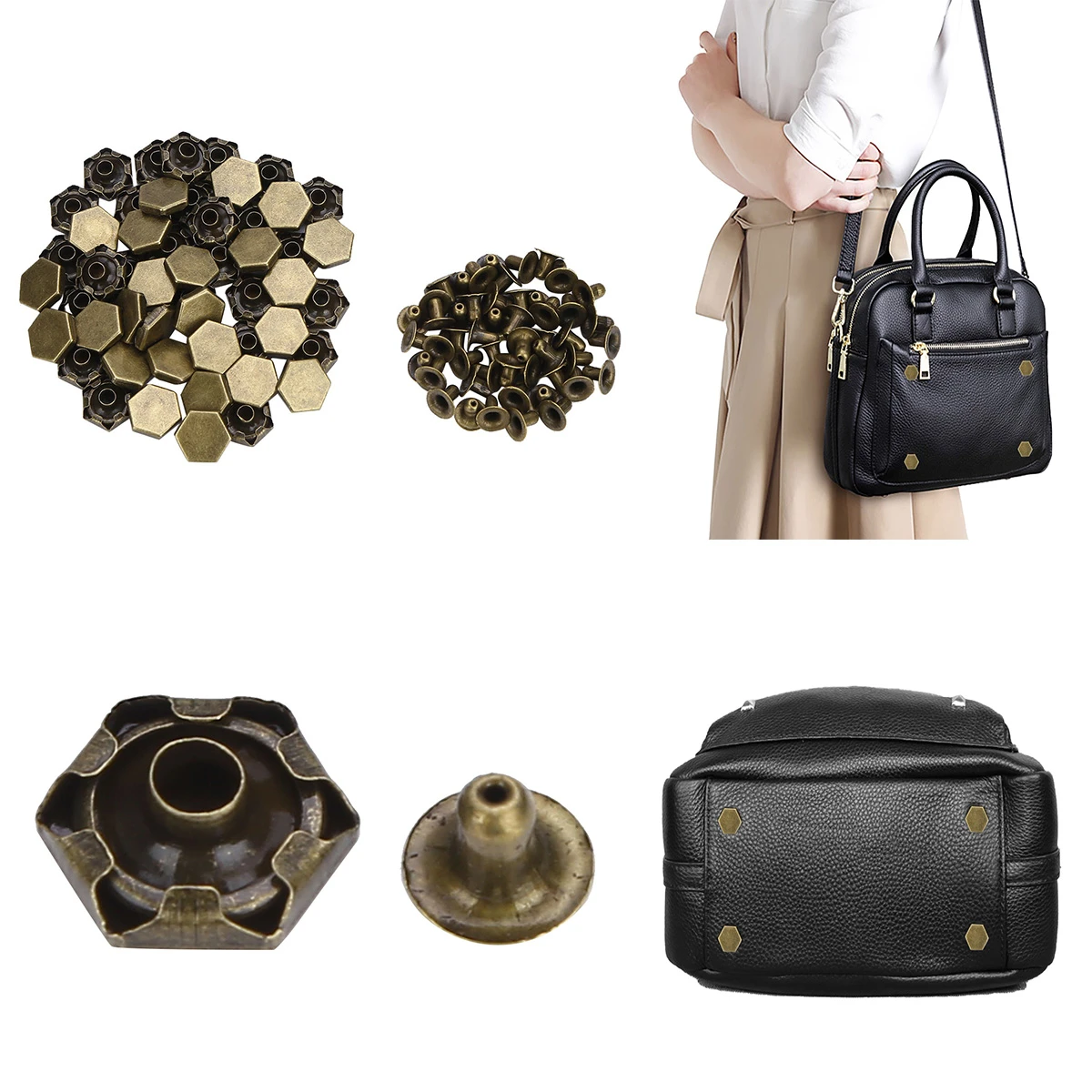 Remaches de tapas hexagonales de Metal, tachuelas y pinchos para ropa, bolsos, cierre rápido, artesanía de cuero, remachadora de decoración Vintage, 50 Uds.|Remaches de prendas| -