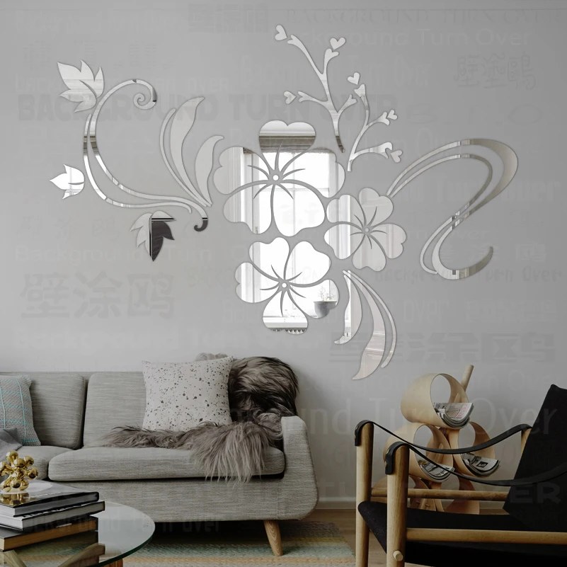 Adesivi specchio adesivo Decor Room Decoration 3D adesivo murale lungo  corpo completo carta murale su foglia di ibisco petali di fiori R076 -  AliExpress