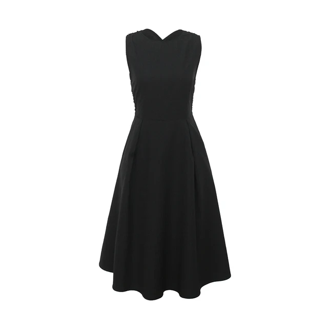 Women Summer Sexy Dress Elegant Hepburn Style Black Sleeveless Back Cross Midi A Line Party Dresses 2021New Fashion Vestidos 3