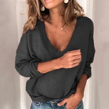 NIBESSER сексуальные блузы рубашки свободного кроя с глубоким v-образным вырезом Осенняя Женская однотонная Базовая блуза с длинным рукавом женская уличная одежда топы плюс