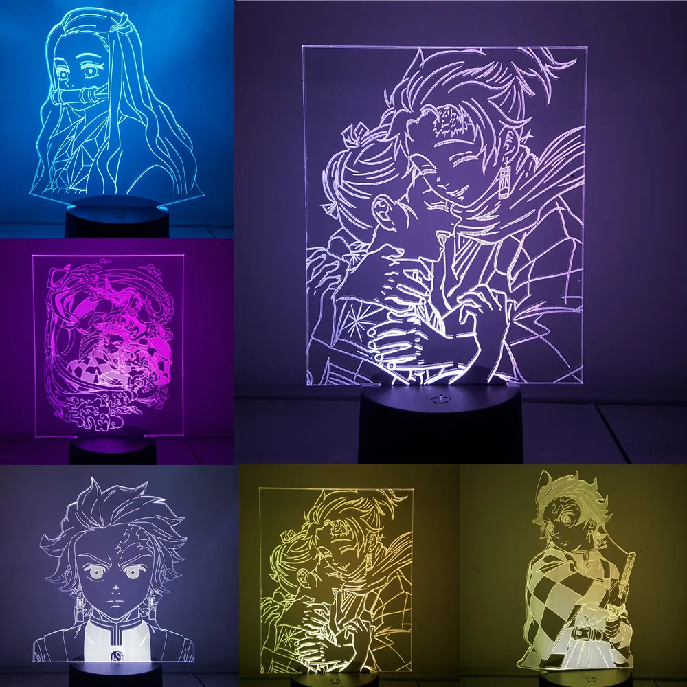 Настольная лампа Demon Slayer аниме светодиодный 3d-ночник фигурки изменение цвета Kamado Nezuko Tanjirou Lampara визуальная база света
