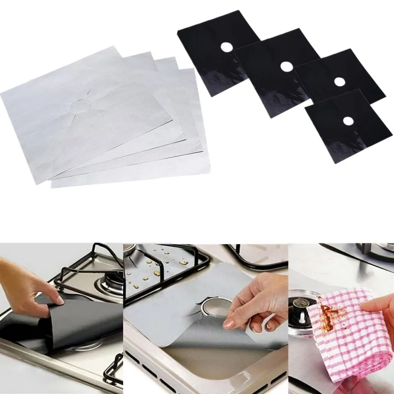 4pcs Reusable Gas Stove Protector Cooker Cover Liner Clean Mats Non
