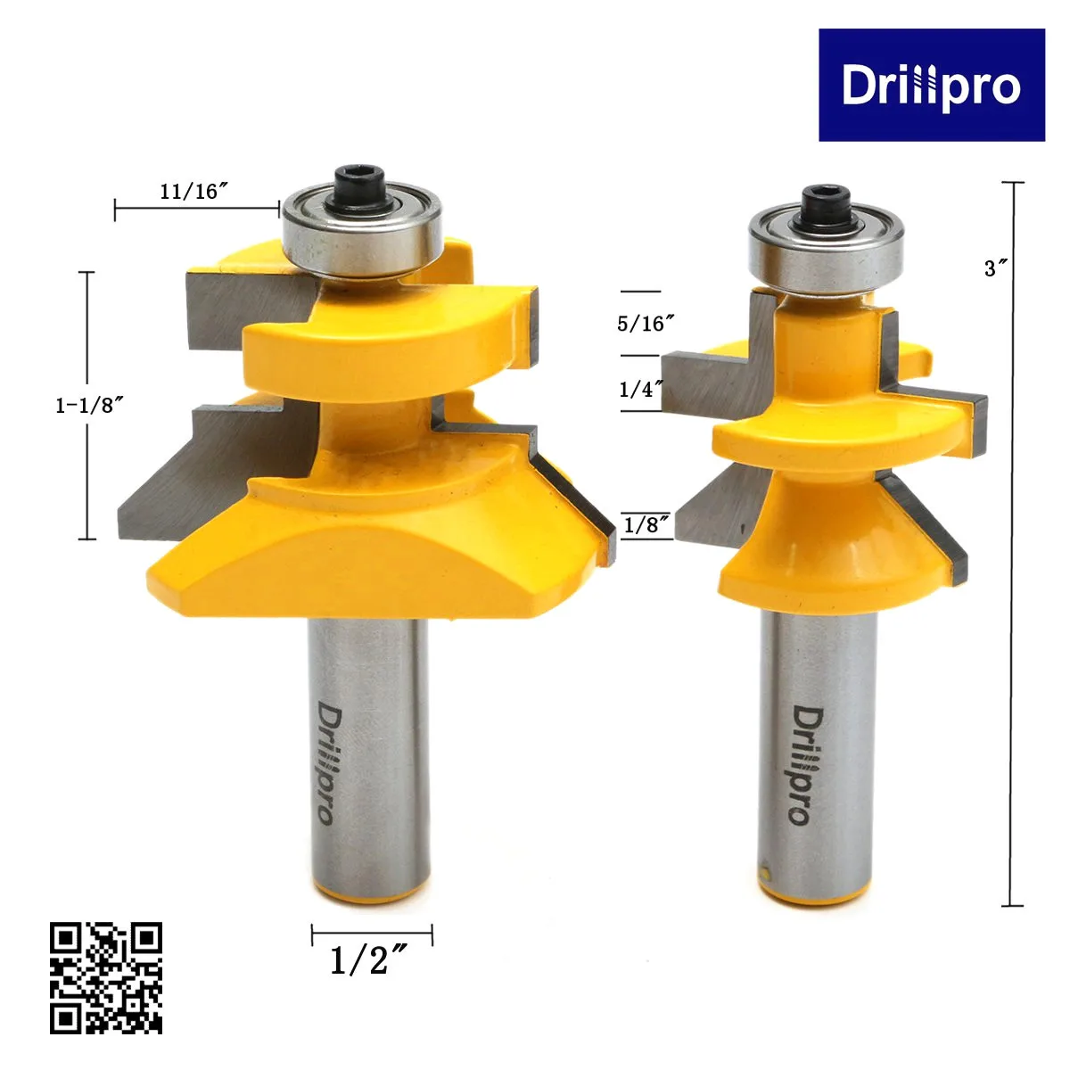 

2Pcs Drillpro 1/2 "X 3" Matched Tongue & Groove V- Notch 45 Degree Router Bit Set Milling Cutter Solid Hardened Steel