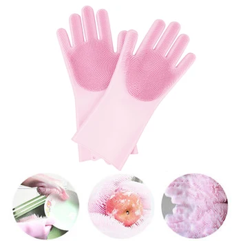 

Household Scrubber Kitchen Clean Tool Scrub Silicone Dishwashing Household Scrubber Wash Scrub Gloves Kitchen Cleaning Tools