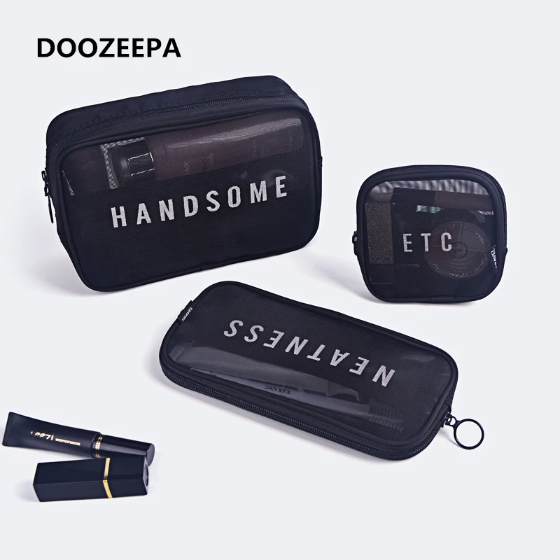 

DOOZEEPA Cosmetic Bag for Travel Women Zipper Make Up Transparent Mesh Makeup Bags Organizer Gadgets Toiletry Pouch Beauty Case