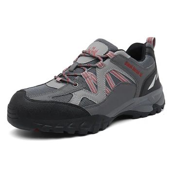 

Autumn Winter Men Hiking Shoes Outdoor Man Safety Walking Travel Shoes Gray Quality Male Shoes Climbing Solid Rubber Trainer