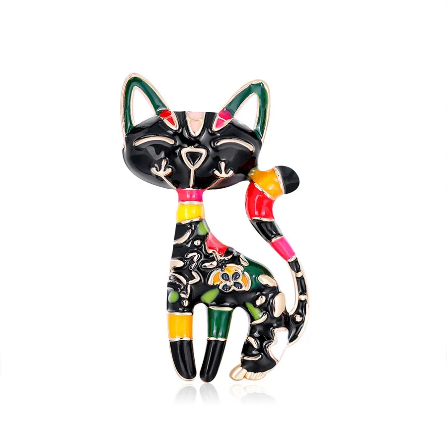 Black Cat Carton Brooch Creative Individual Alloy Metal Colored Drawing Fibula Delicate Accessories Ornament G442 | Украшения и