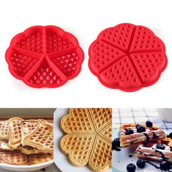 

Circle Silica Gel Waffle Mode Cake Mold Checkered Cake Tin 5 Even Heart Shape Waffle Mode Baking Mould