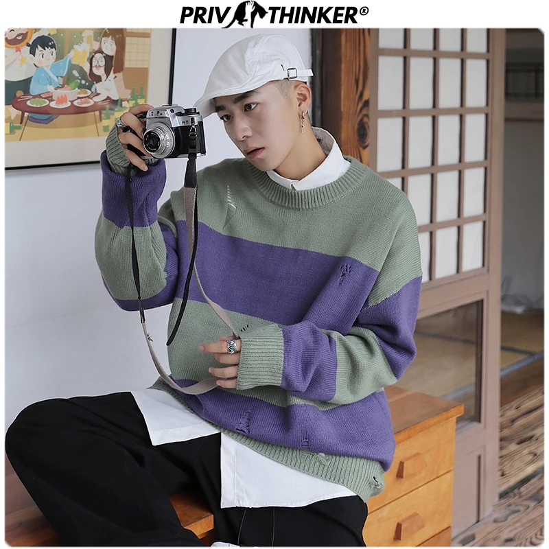 

Privathinker Men's 2020 Autumn Winter Striped Sweaters Men O-Neck Pullovers Tops Male Knitted High Quality Sweater Clothing 2XL