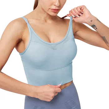 

Women Cross Back Sports Bra with Narrow Straps, Solid Color Padded Cropped Vest, Breathable Shockproof Tank Tops