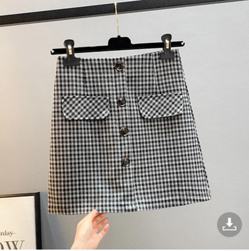 

BULOCHOVA Women Fashion Plaid Single-Breasted Slim Short Skirt 2021 New Autumn Students High Waist A Line Woolen Mini Skirts
