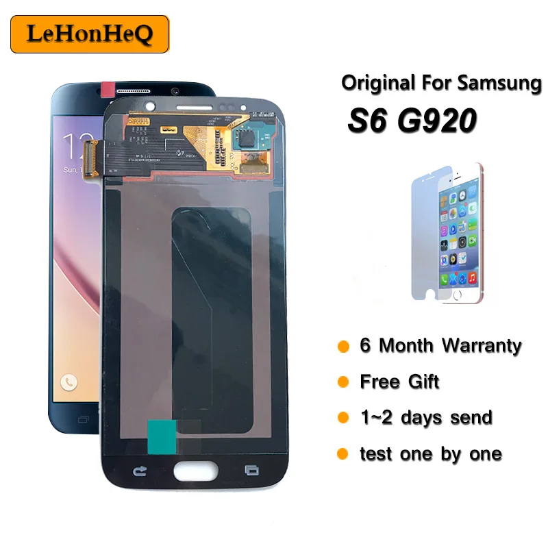 Супер AMOLED дисплей для samsung S6 lcd для samsung S6 G920 G920F G920A G920FQ lcd кодирующий преобразователь сенсорного экрана в сборе Запчасти для ремонта