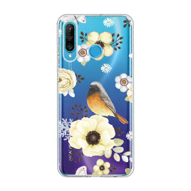 Vintage Floral Flower Autumn For Huawei Honor Mate 10 20 Nova P20 P30 P40 P Smart Soft TPU Crystal Slim Protective Clear Case
