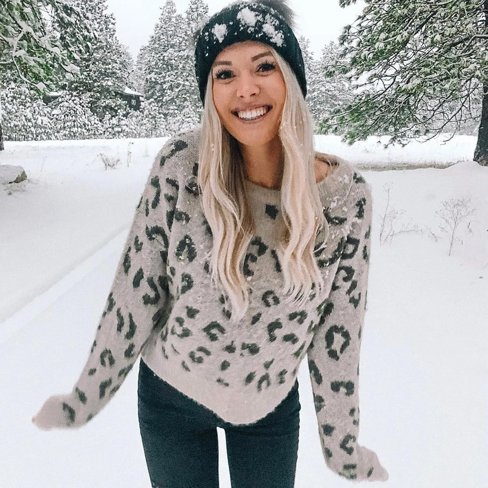 

Women's Sweater Leopard Sweaters Knitted Pullovers Fall Winter Sweater Women Basic Pullover Fall 2019 Women Knitted Jumpers